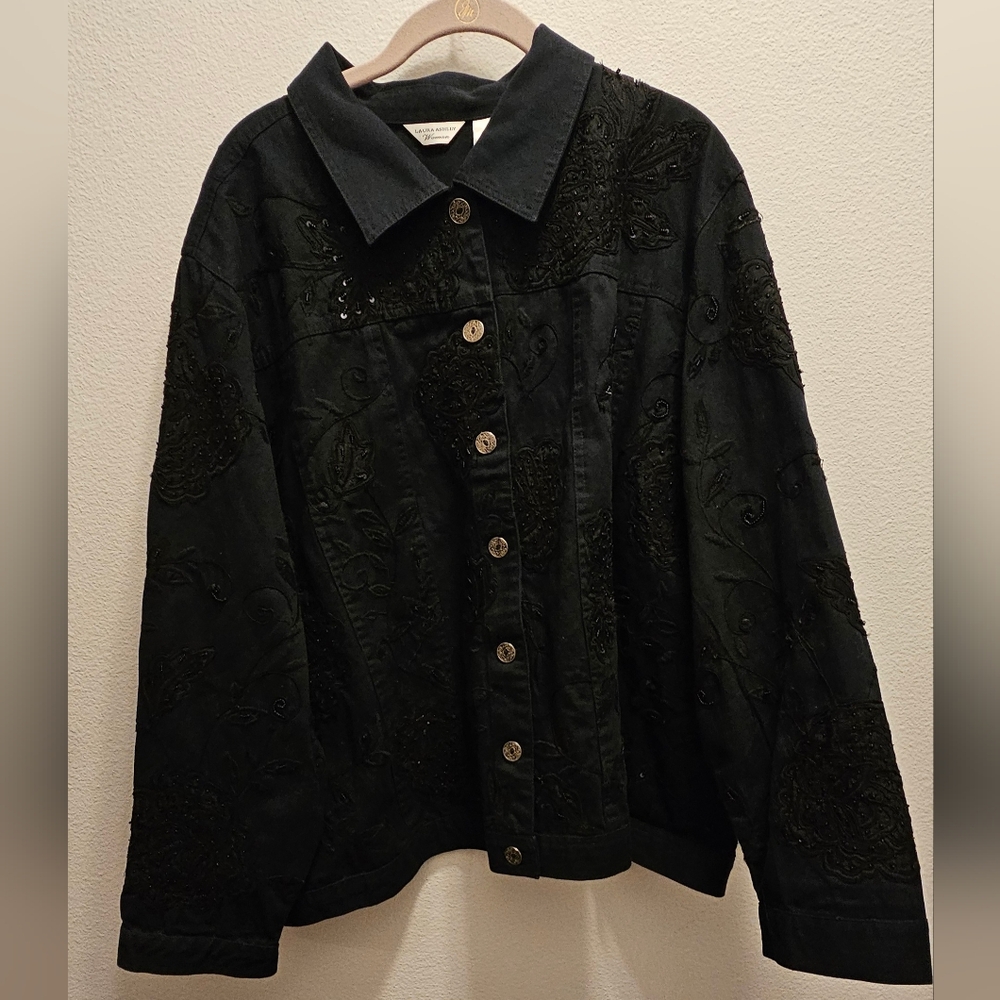 NWT Laura Ashley Woman Black Beaded Jacket XXXL